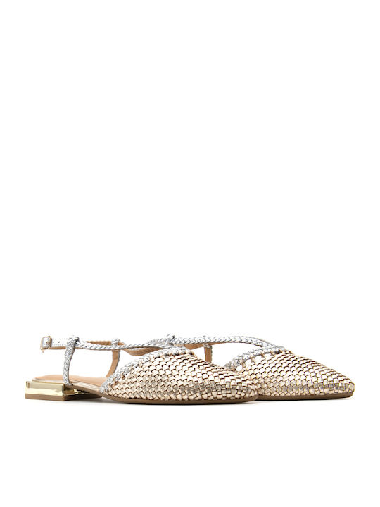 Δερμάτινες Γυναικείες Μπαλαρίνες Slingback με Λουράκι σε Ασημί Χρώμα