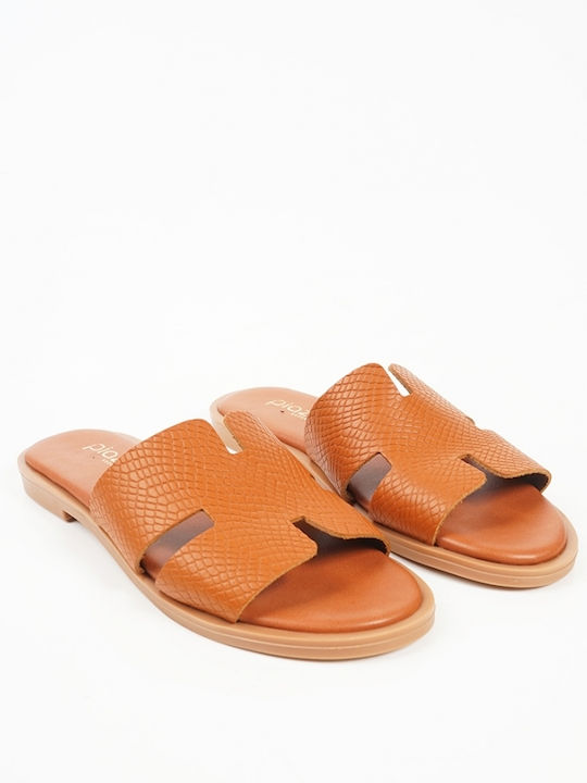 Leather Women's Flat Sandals Tabac Brown