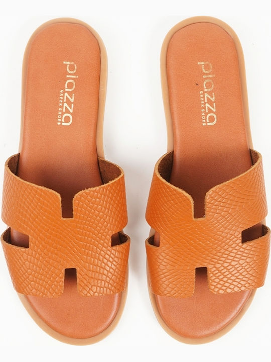 Leather Women's Flat Sandals Tabac Brown