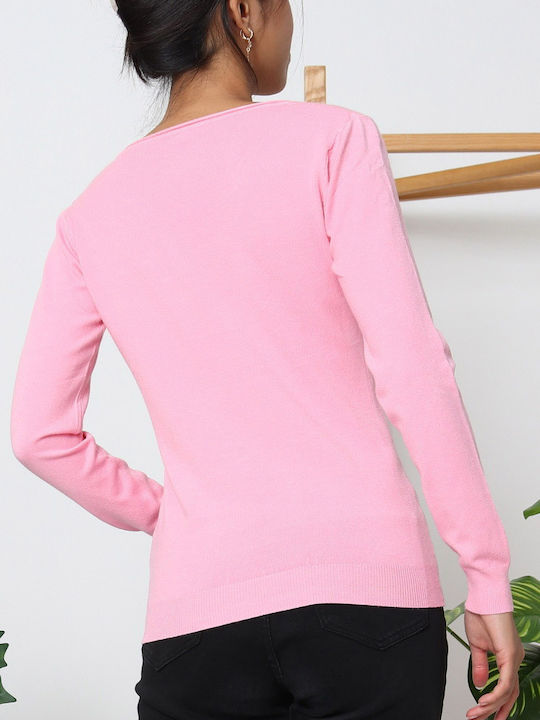 Damen Bluse mit V-Ausschnitt Rosa