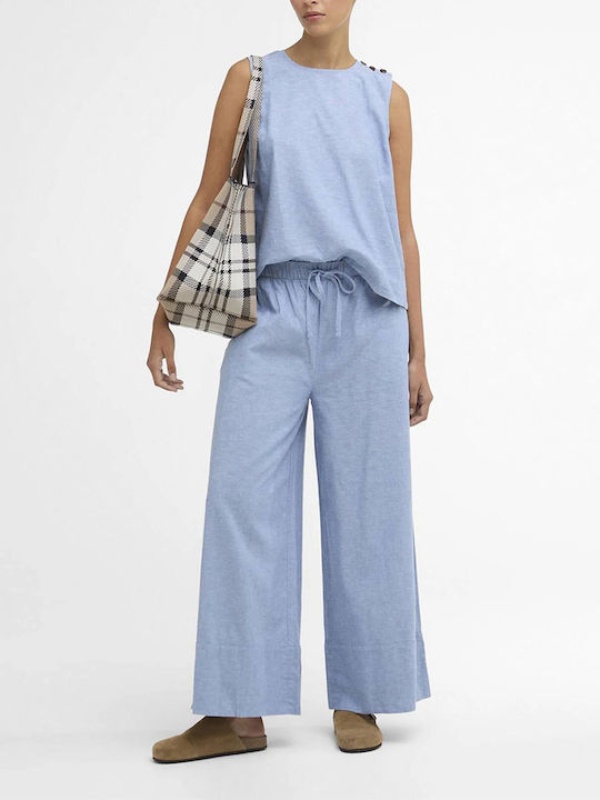 Damen Sommer Leinen Ärmellose Bluse Hellblau