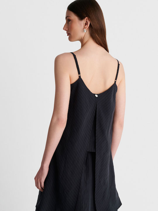 Women's Striped Spaghetti Strap Blouse Black