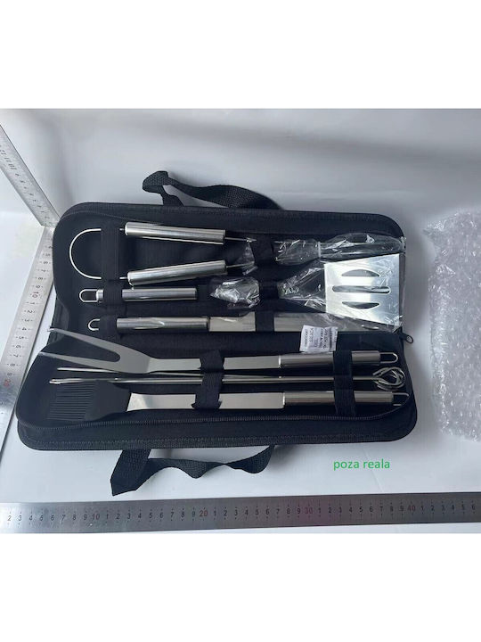 Set 9 Grill Utensils Flippy Stainless Steel Oxford Bag Silver