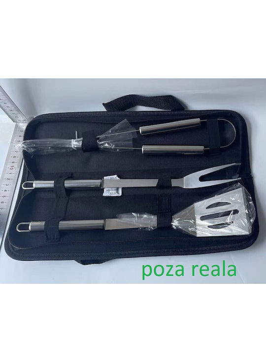 Set 3 Grill Utensils Flippy Stainless Steel Oxford Bag Silver