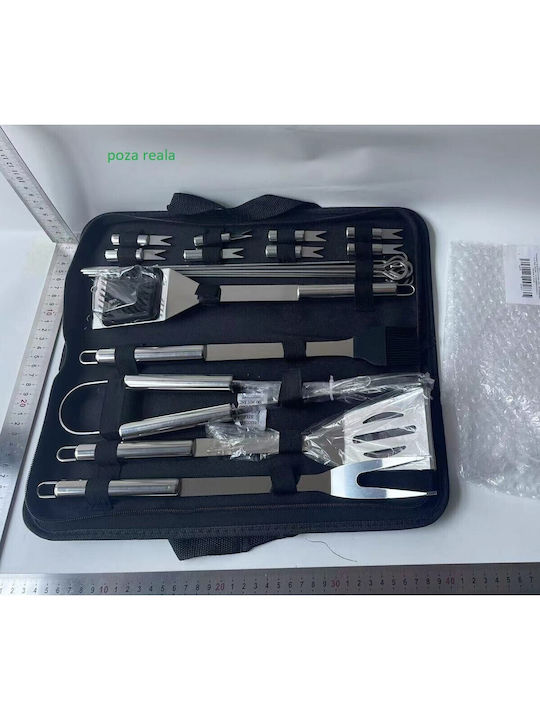 Set 18 Grill Utensils Flippy Stainless Steel Oxford Bag Silver