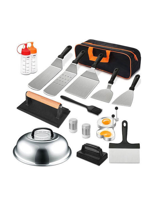 Set Unelte Grătar Flippy Set 17 Piese Unelte Grătar Gătit Plită Unelte Oțel Inoxidabil Mânere Plastic PP Geantă Neagră