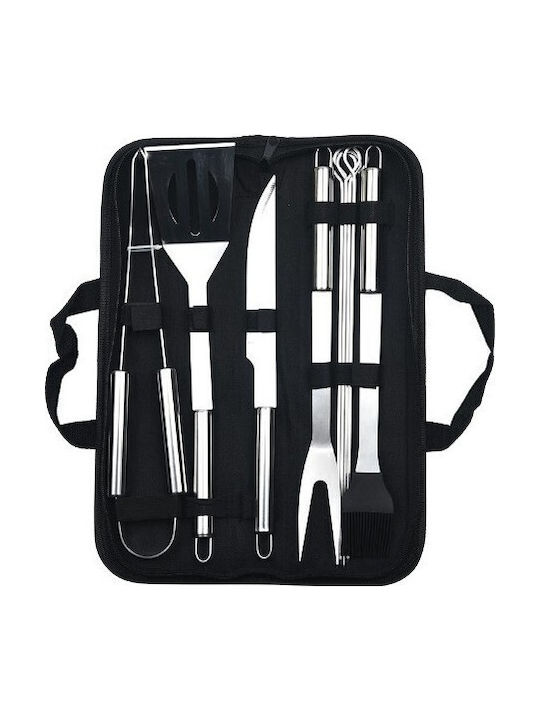 Set 9 Grill Utensils Flippy Stainless Steel Oxford Bag Silver