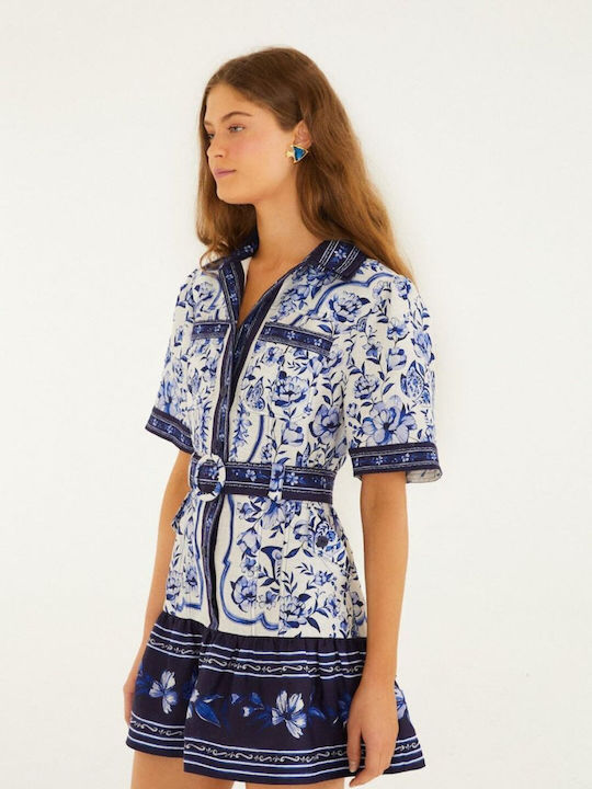 Summer Mini Shirt Dress Navy Blue