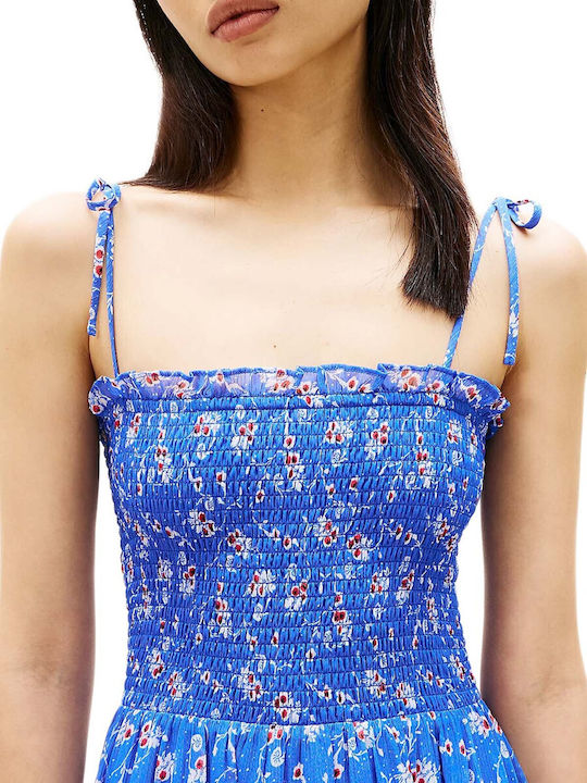 Summer Midi Dress with Ruffles Blue