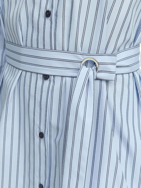 Mini Shirt Dress Long Sleeve Light Blue