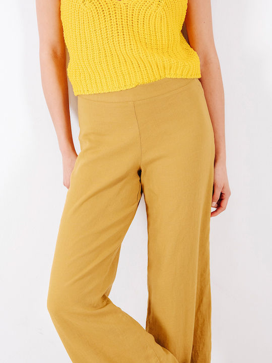Damen Leinenhose in Gerader Bein Stil Gelb