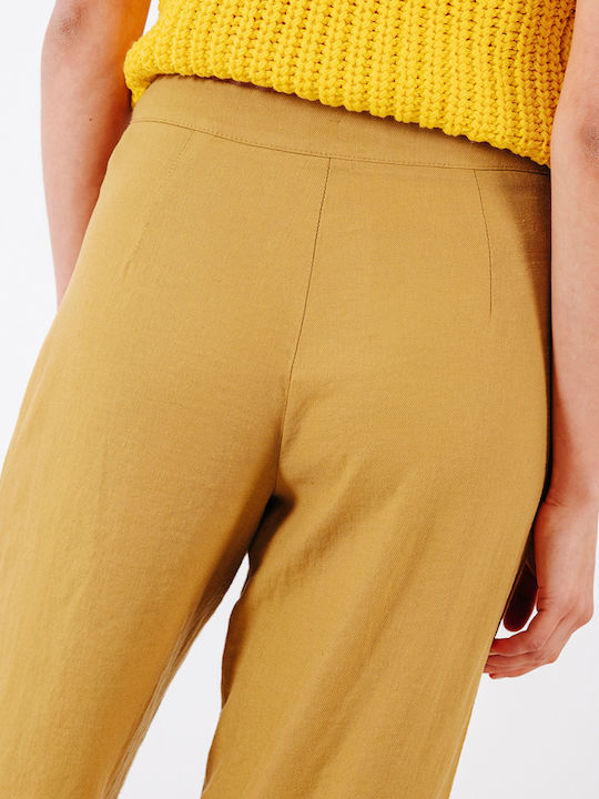 Damen Leinenhose in Gerader Bein Stil Gelb