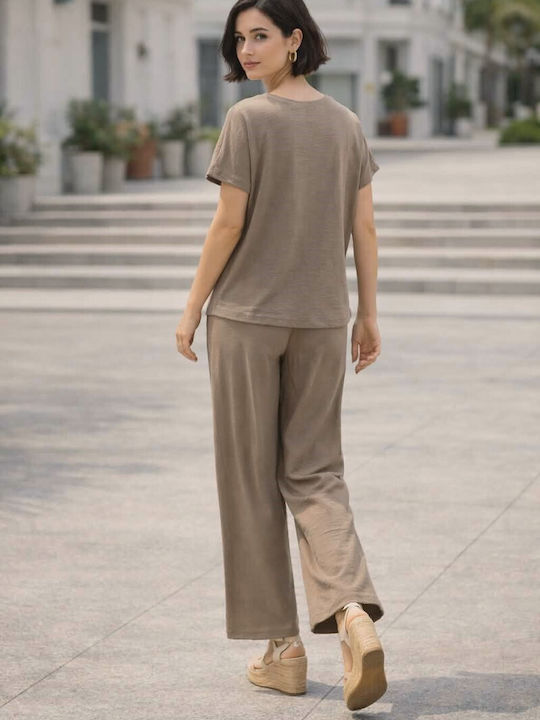 Women's Beige Set with Trousers with Rubber Band
