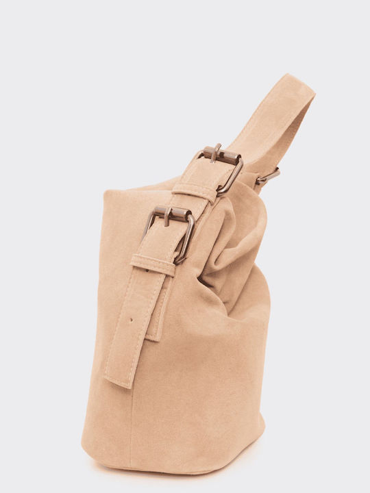 Day To Evening Small Leather Women's Shoulder Handbag Suede Beige