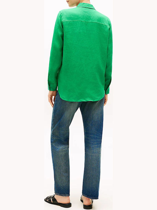 Tommy Hilfiger Long Sleeve Women's Linen Shirt Green Tommy Hilfiger Long Sleeve Women's Linen Shirt Green