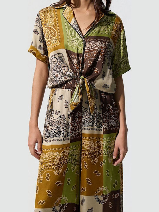 Short Sleeve Women's Satin Shirt Multicolour