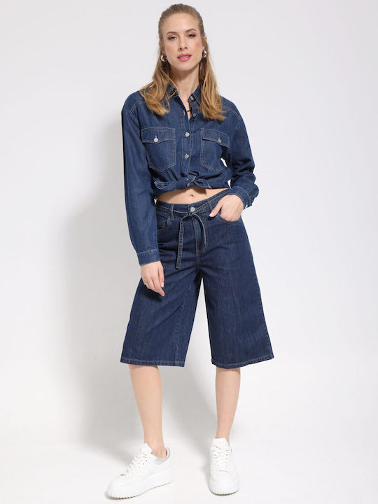 Long Sleeve Women's Denim Shirt Blue