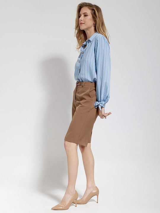 Langärmeliges Damen Denim Hemd Hellblau Gestreift