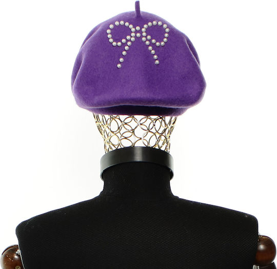 Damen Wollbarette ButicCochet Perlen Design Einheitsgröße Lila