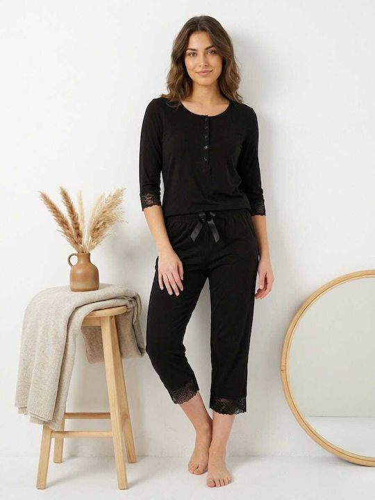 Summer Women's Cotton Black Pyjama Set