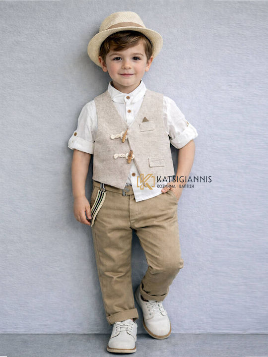 Carousel Baptism Suit with Vest for Boys Green 6 Pieces
