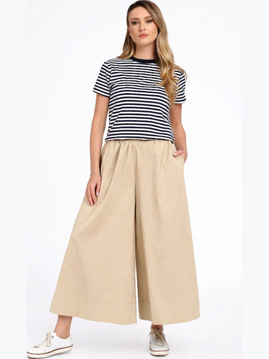 Pantaloni Dama Din Piele Cu Pantaloni Evazați Fit Relaxed Bej