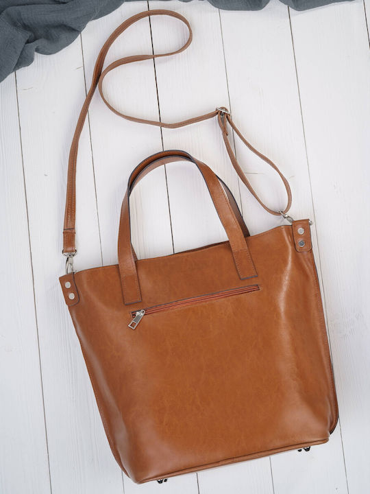 Geantă Shopper de Damă din Piele Cognac