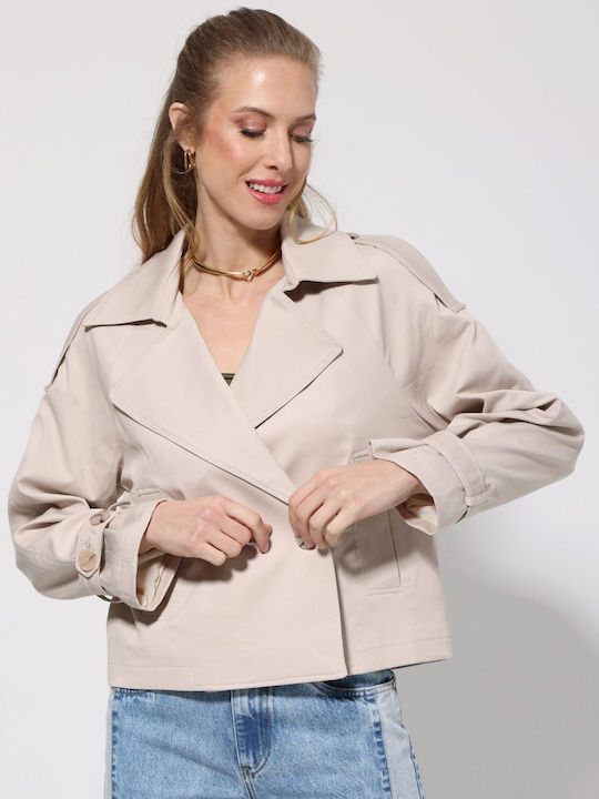 Short Women's Jean Jacket Beige