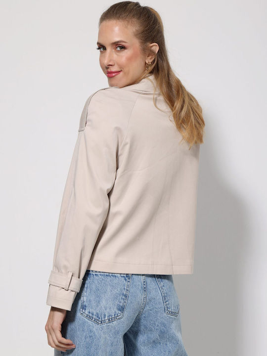 Short Women's Jean Jacket Beige