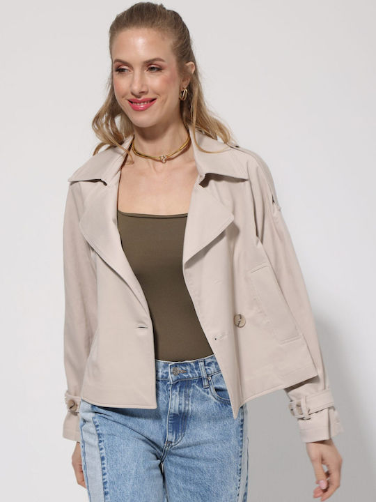 Short Women's Jean Jacket Beige