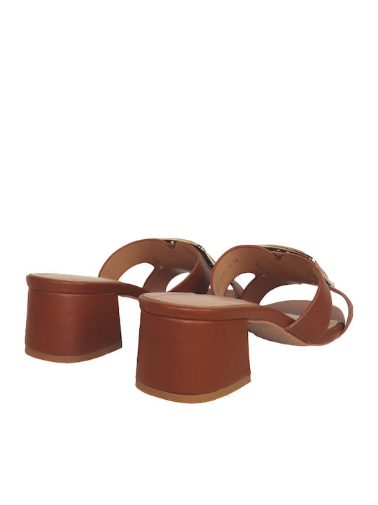 Alessia Viani Mules With Chunky Low Heel In Tabac Brown Color