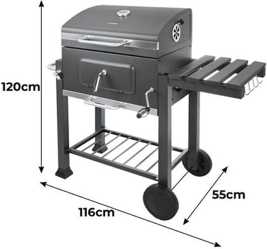 Kaminer Grătar cu Cărbune din Fontă cu Capac și Termometru 110x110cm
