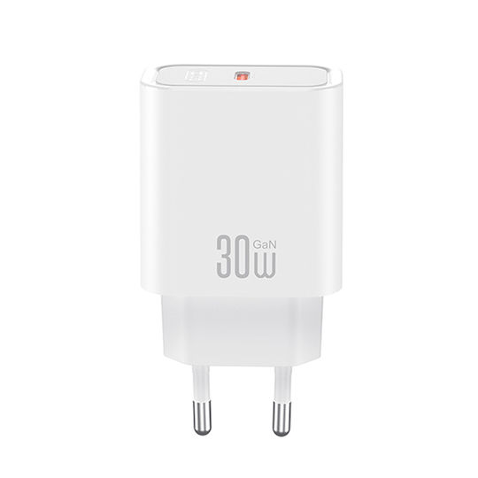 XO GaN Wall Charger Without Cable with USB-C Port 30W Quick Charge 2.0 / Quick Charge 3.0 / Quick Charge 4.0 White (CE41)