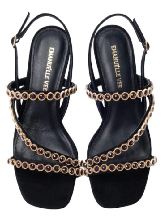 Damen Sandalen mit Strass Schwarze