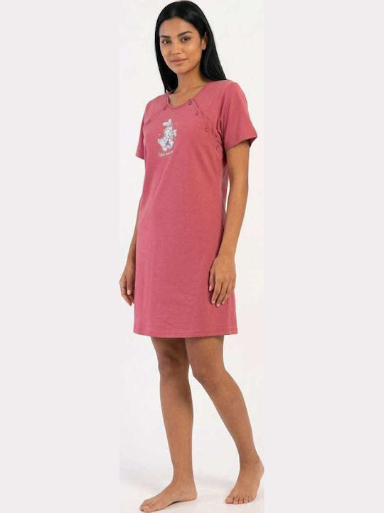 Maternity And Breastfeeding Nightgown Pink