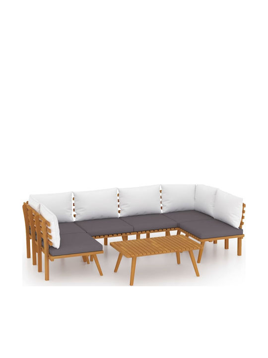 Set Cameră De Zi Pentru Exterior 7 Piese Din Salcâm Cu Perne