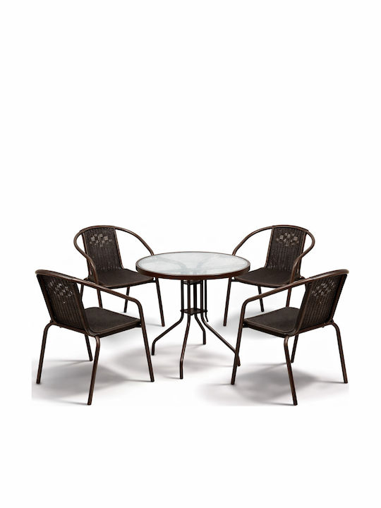 Garten- und Outdoor-Möbelsets Typsatz Speisesaal 5 Stück Braun mit Sonnenschirmhalter