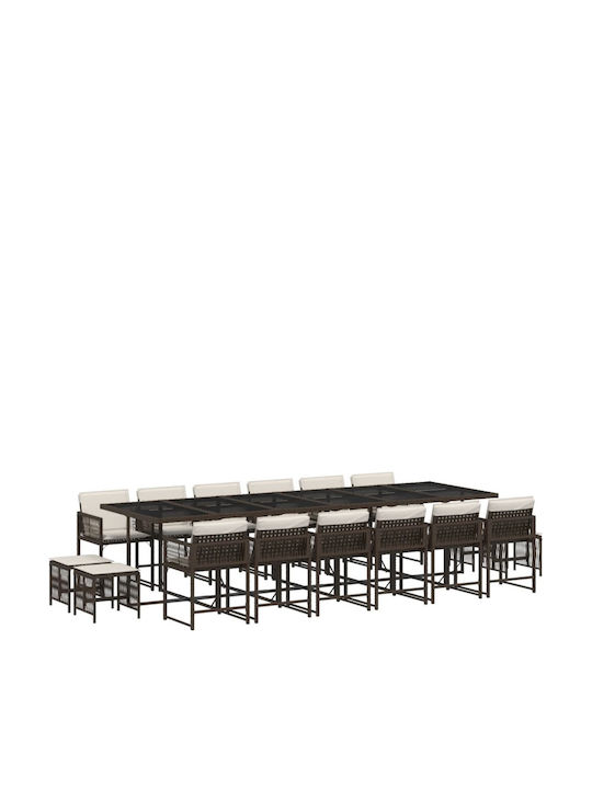 Garden & Outdoor Furniture Set 17 Pieces Dining Room Brown with Pillows