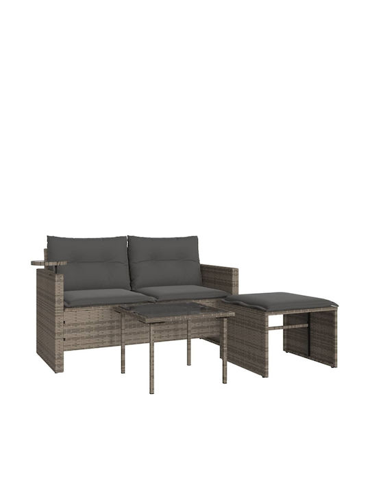 Set Cameră De Zi Pentru Exterior 3 Piese Gri Cu Perne