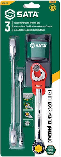 Sata Flat-box Wrenches Double Ratchet Set 3 Pcs 10 13 17mm