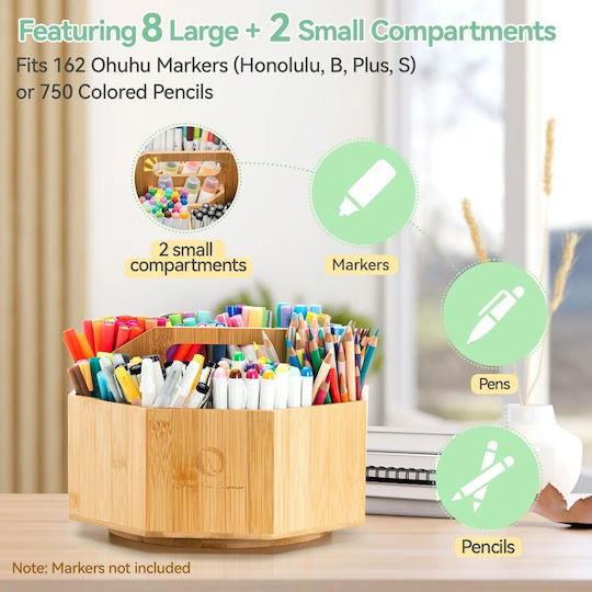 Ohuhu 360 Rotating Marker Organizer Bamboo Y30-80500-11