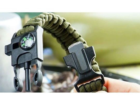 Überlebensset 5 1 Feuerstein Kompass Pfeife Messer Paracord Überleben Grün Kvd 090-14372_z