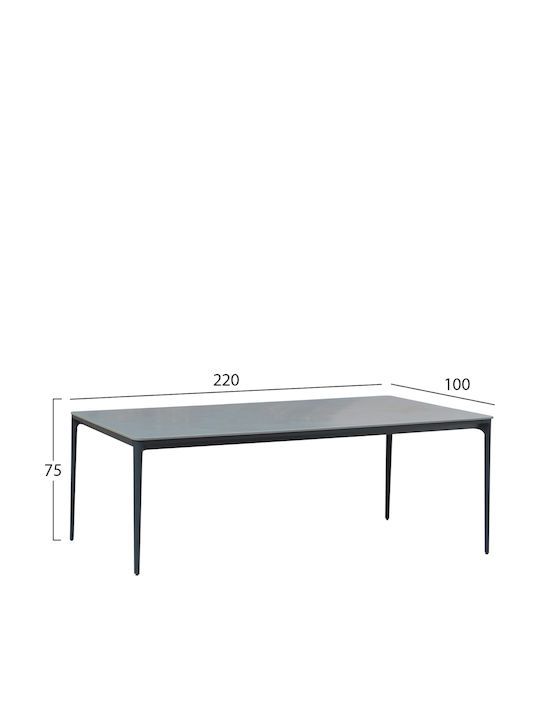 Stad Τραπέζι Τραπεζαρίας Αλουμινίου Γκρι 220x100x75εκ.