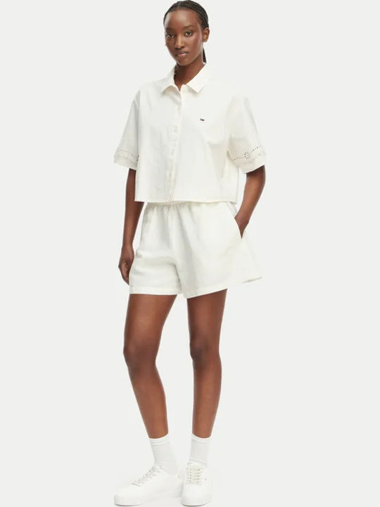 Short Sleeve Women's Linen Shirt White DW0DW22214 YBH