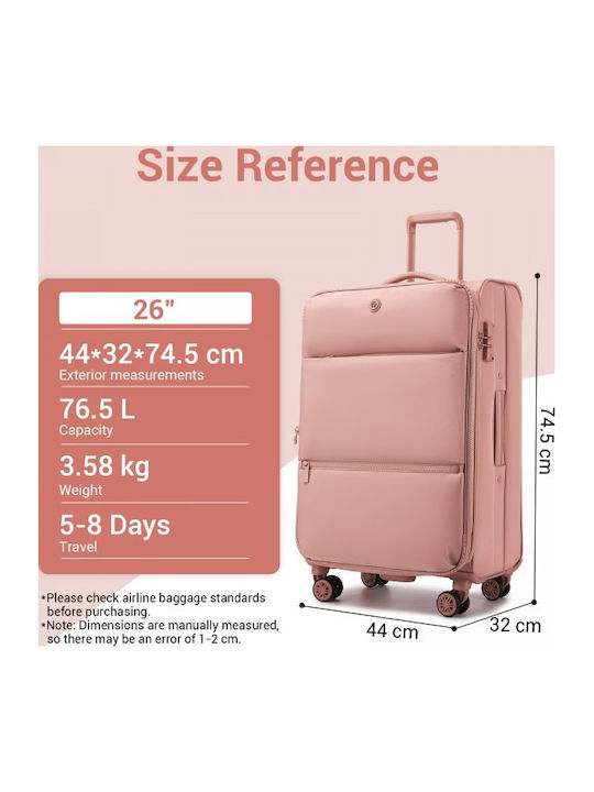 Miss Lulu Fabric Pink Travel Suitcase with 4 Wheels