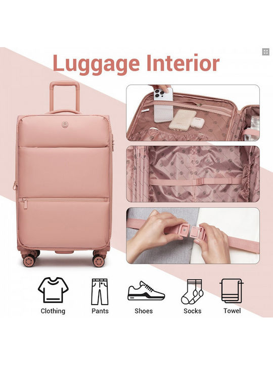 Miss Lulu Fabric Pink Travel Suitcase with 4 Wheels