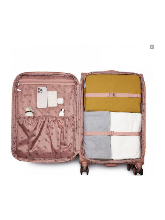 Miss Lulu Fabric Pink Travel Suitcase with 4 Wheels