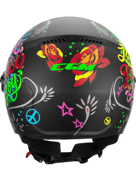 CGM 167S Flo Joy Black/Light Blue/Green Motorcycle Helmet Jet ECE 22.06 1050gr