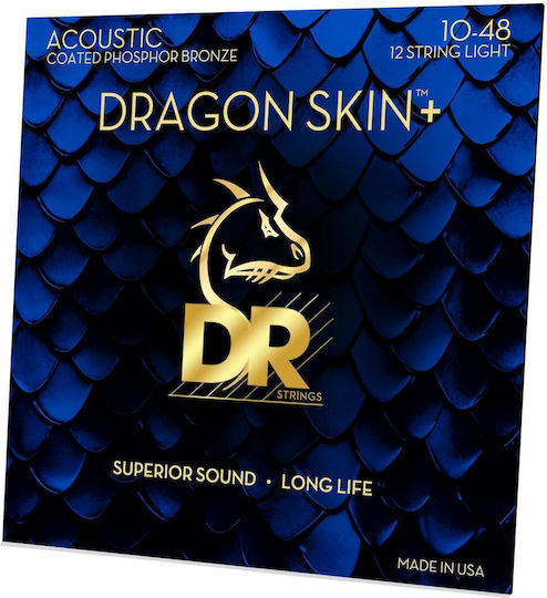 Dr Strings Dragon Skin+ DAP-10/12 Coated Phosphor Bronze Strings for 12-String Acoustic Guitar 010 048 Extra-light