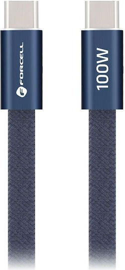 Forcell Flat USB 2.0 Cable USB-C male - USB-C 100W Μπλε 1.2m